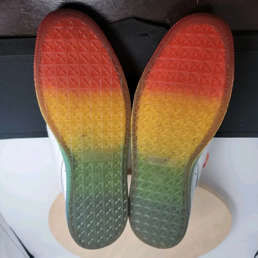 Puma Clyde Pride PRD NYC White Leather Sneakers Men's Size Rainbow